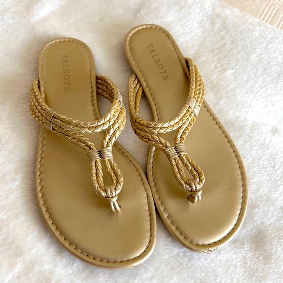 Talbot’s braided gold leather thong sandals - Picture 1 of 3